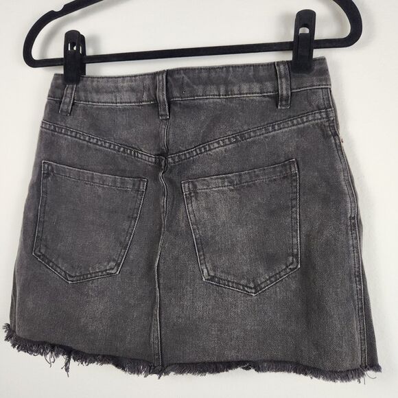 Free People Skirt Denim Mini Haven Frayed Hem Zip-Up Distressed Y2K NWT - 28" - Picture 6 of 11